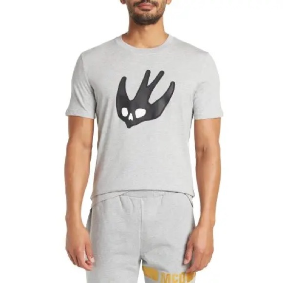 NWT Men’s Medium/Women’s Large MCQ By Alexander McQueen Swallow Cotton Tee Grey - Picture 1 of 13